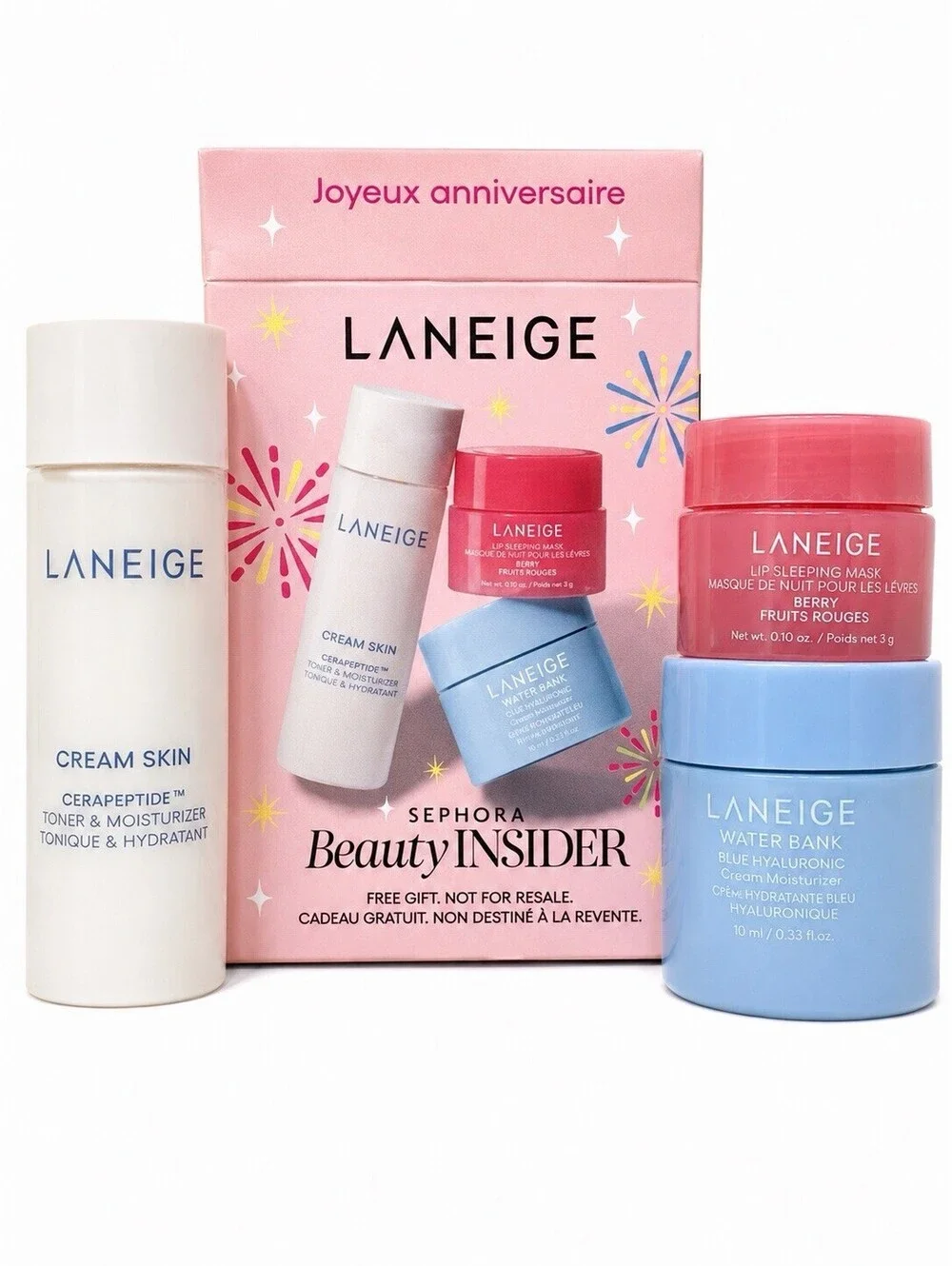 LANEIGE Sephora Beauty Insider Set -Water Bank Cream, Lip Mask Berry & Toner NIB